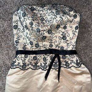 Precious Formals Cream and Black Dress with Lace